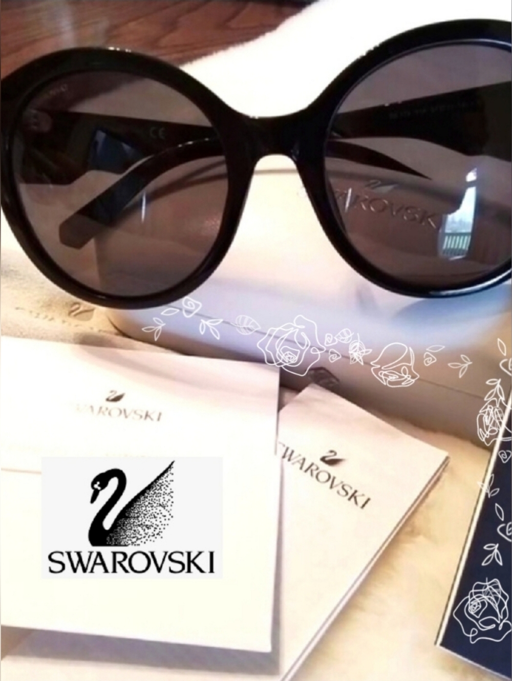 Swarovski SK0174 Sunglasses Black w/ crystal embellishment NWT